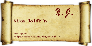 Nika Jolán névjegykártya