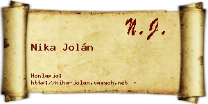 Nika Jolán névjegykártya